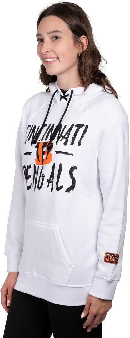 NFL Official Women's Super Soft Tie Neck Pullover Hoodie Sweatshirt|Cincinnati Bengals