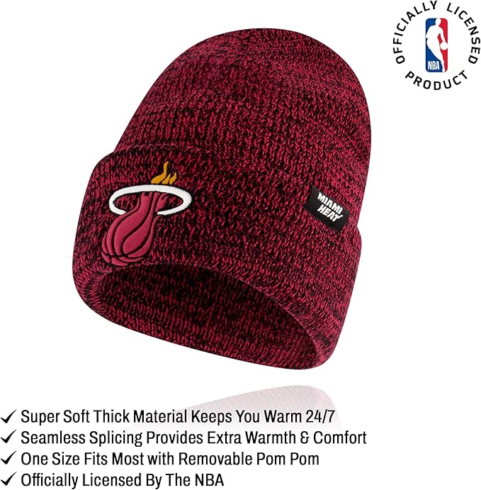 Ultra Game NBA Official Men's Super Soft Winter Beanie Knit Hat with Extra Warm Touch Screen Gloves, Miami Heat, Team Color|Miami Heat