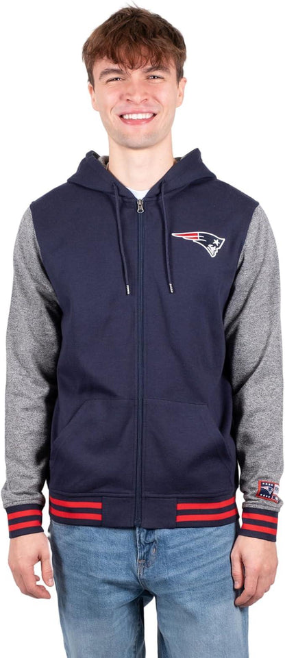 Ultra Game NFL Official Adults Ultimate Full Zip Varsity Hoodie Sweatshirt Jacket - Unisex, New England Patriots, Team Color|New England Patriots