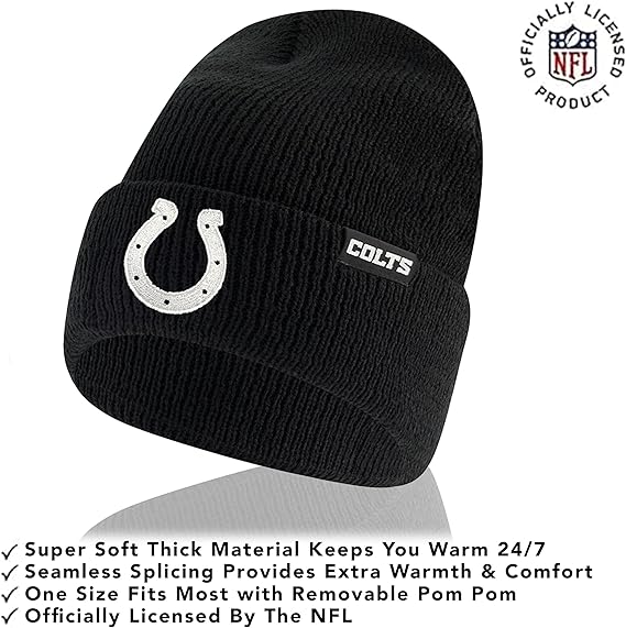 Ultra Game NFL Official Adults Super Soft Marled Winter Beanie Knit Hat with Extra Warm Touch Screen Gloves, Indianapolis Colts, Black, One Size|Indianapolis Colts