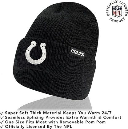 Ultra Game NFL Official Adults Super Soft Marled Winter Beanie Knit Hat with Extra Warm Touch Screen Gloves, Indianapolis Colts, Black, One Size|Indianapolis Colts