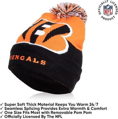 NFL Official Youth Super Soft Winter Beanie Knit Hat With Extra Warm Touch Screen Gloves|Cincinnati Bengals