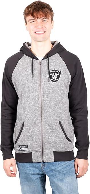 Ultra Game NFL Official Adults Super Soft Supreme Full Zip Varsity Hoodie Sweatshirt Jacket-Unisex, Las Vegas Raiders, Heather Gray|Las Vegas Raiders