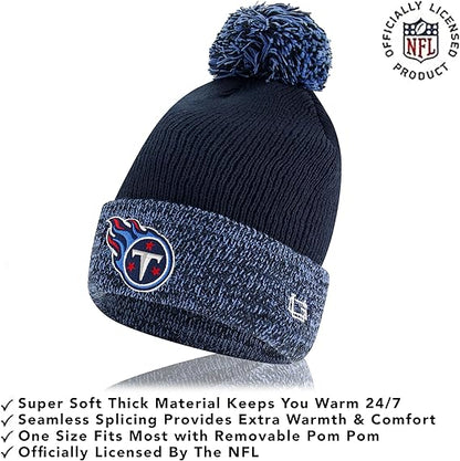 Ultra Game NFL Official Youth Super Soft Two Tone Winter Beanie Knit Hat with Extra Warm Touch Screen Gloves, Tennessee Titans, Team Color, One Size|Tennessee Titans