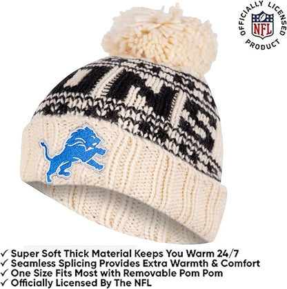 Ultra Game NFL Official Adults Super Soft Cable Knit Winter Beanie Knit Hat with Extra Warm Touch Screen Gloves, Detroit Lions, One Size|Detroit Lions