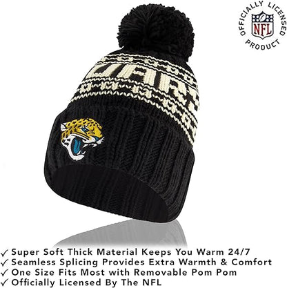 Ultra Game NFL Official Adults Super Soft Cable Knit Winter Beanie Knit Hat with Extra Warm Touch Screen Gloves, Jacksonville Jaguars, One Size|Jacksonville Jaguars