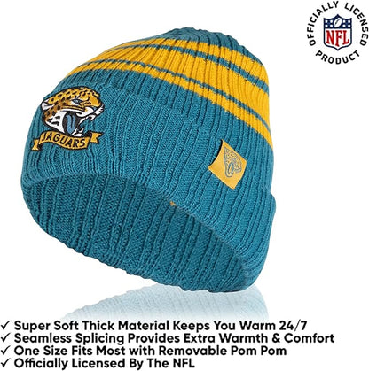 Ultra Game NFL Jacksonville Jaguars Womens Super Soft Team Stripe Winter Beanie Knit Hat with Extra Warm Touch Screen Gloves|Jacksonville Jaguars