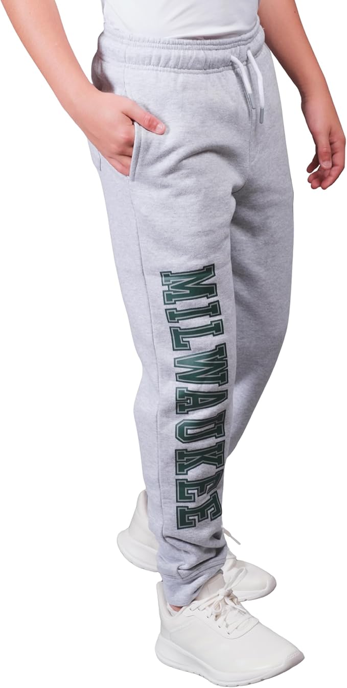 Ultra Game Youth's NBA Official Super Soft Game Day Jogger Sweatpants, Milwaukee Bucks, Heather Gray|Milwaukee Bucks