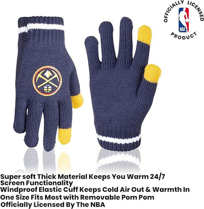 Ultra Game NBA Official Boys Girls Super Soft Winter Beanie Knit Hat With Extra Warm Touch Screen Gloves, Denver Nuggets, Team Color, 1SIZE|Denver Nuggets