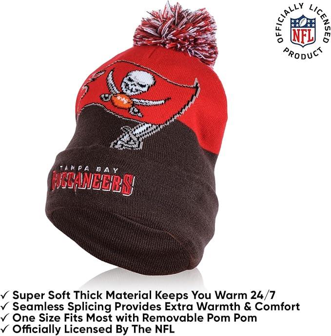 Ultra Game NFL Official Adults Unisex Super Soft Winter Beanie Knit Hat With Extra Warm Touch Screen Gloves, Tampa Bay Buccaneers, Team Color, 1SIZE|Tampa Bay Buccaneers