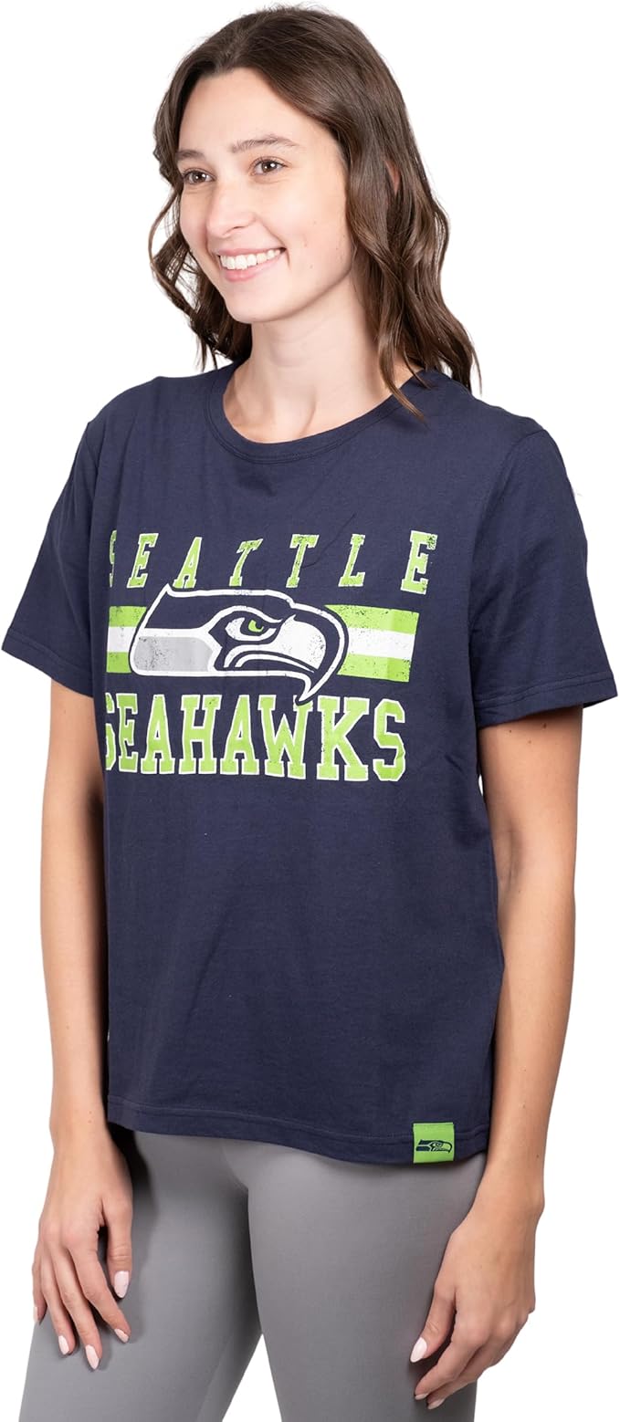 Ultra Game NFL Official Women's Distressed Graphics Super Soft Crew Neck T-Shirt, Seattle Seahawks, Team Color|Seattle Seahawks