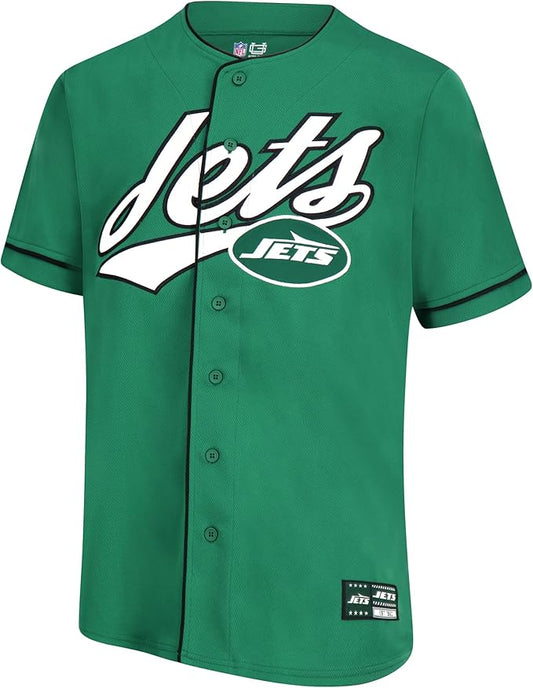 NFL Official Adults Game Day Button Down Baseball Mesh Jersey Shirt - Unisex|New York Jets