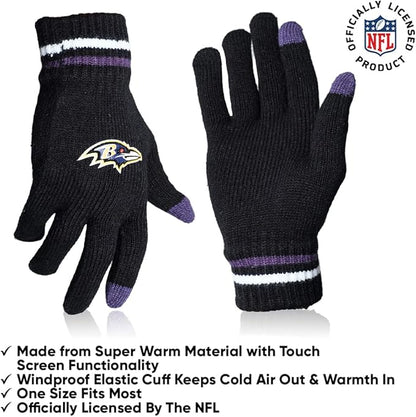 Ultra Game NFL Official Adults Unisex Super Soft Winter Beanie Knit Hat With Extra Warm Touch Screen Gloves, Baltimore Ravens, Team Color, 1 SIZE|Baltimore Ravens