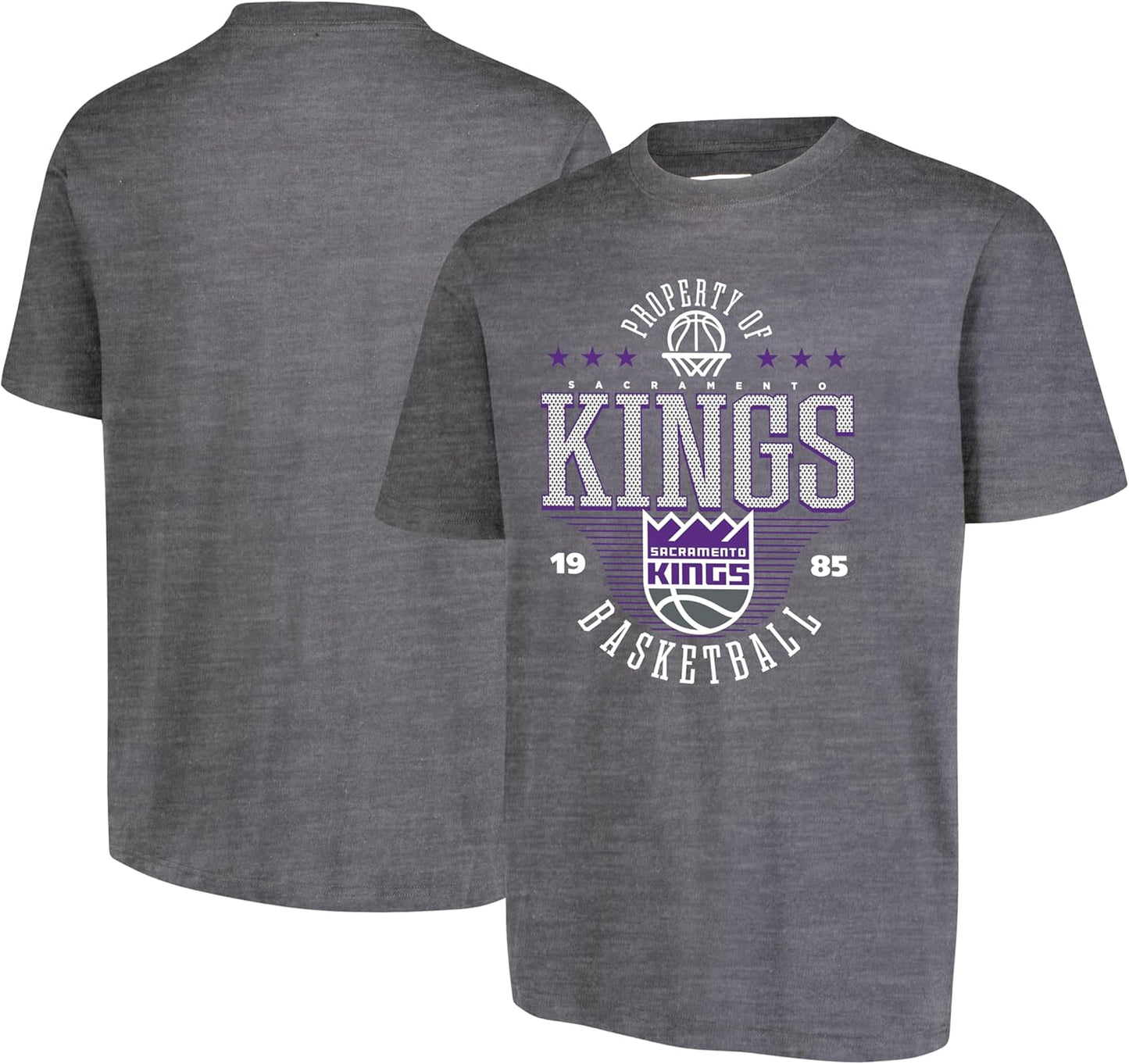 Ultra Game NBA Official Men's Standard Super Soft Mad Props T-Shirt, Sacramento Kings, Heather Charcoal|Sacramento Kings