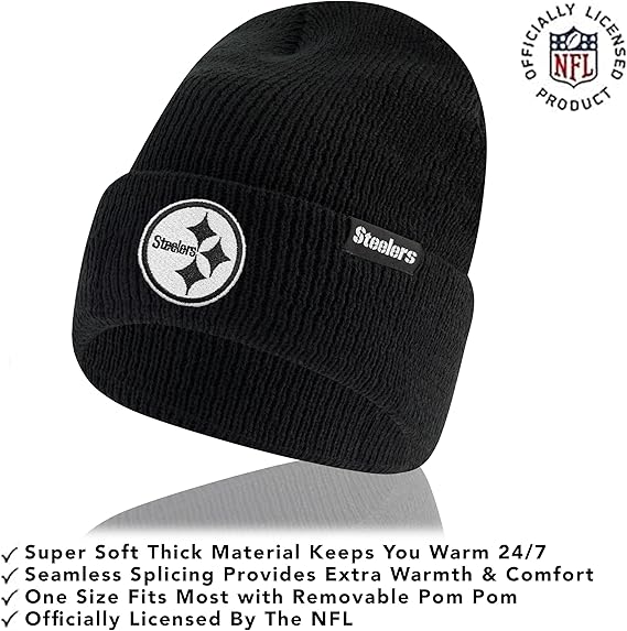 Ultra Game NFL Official Adults Super Soft Marled Winter Beanie Knit Hat with Extra Warm Touch Screen Gloves, Pittsburgh Steelers, Black, One Size|Pittsburgh Steelers