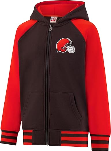 Ultra Game NFL Official Boy's Super Soft Full Zip Varsity Hoodie Sweatshirt, Cleveland Browns, Team Color 2024|Cleveland Browns