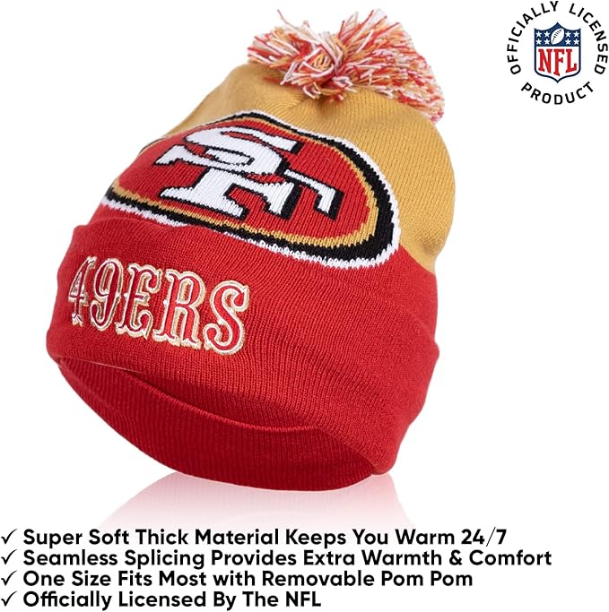 NFL Official Youth Super Soft Winter Beanie Knit Hat With Extra Warm Touch Screen Gloves| San Francisco 49ers