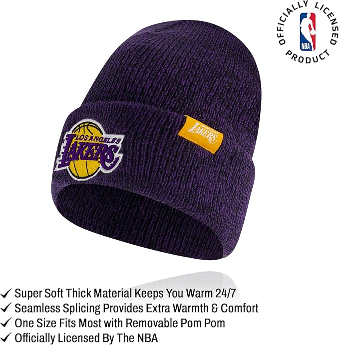 Ultra Game NBA Official Youth Super Soft Winter Beanie Knit Hat with Extra Warm Touch Screen Gloves, Los Angeles Lakers, Team Color|Los Angeles Lakers