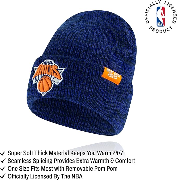 Ultra Game NBA Official Youth Super Soft Winter Beanie Knit Hat with Extra Warm Touch Screen Gloves, New York Knicks, Team Color|New York Knicks