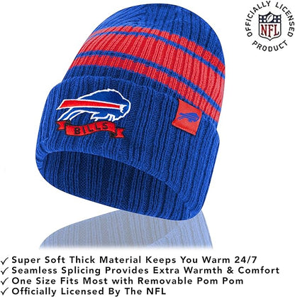 Ultra Game NFL Buffalo Bills Womens Super Soft Team Stripe Winter Beanie Knit Hat with Extra Warm Touch Screen Gloves|Buffalo Bills