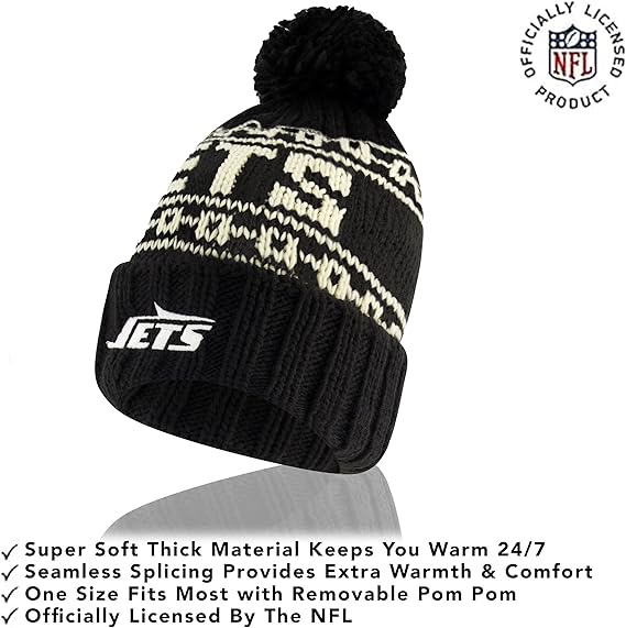 NFL Official Adults Super Soft Cable Knit Winter Beanie Knit Hat with Extra Warm Touch Screen Gloves|New York Jets