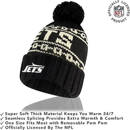 NFL Official Adults Super Soft Cable Knit Winter Beanie Knit Hat with Extra Warm Touch Screen Gloves|New York Jets