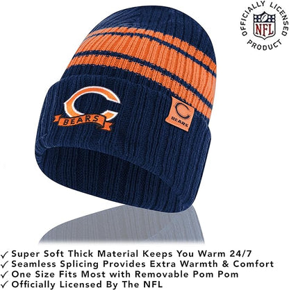 Ultra Game NFL Chicago Bears Womens Super Soft Team Stripe Winter Beanie Knit Hat with Extra Warm Touch Screen Gloves|Chicago Bears