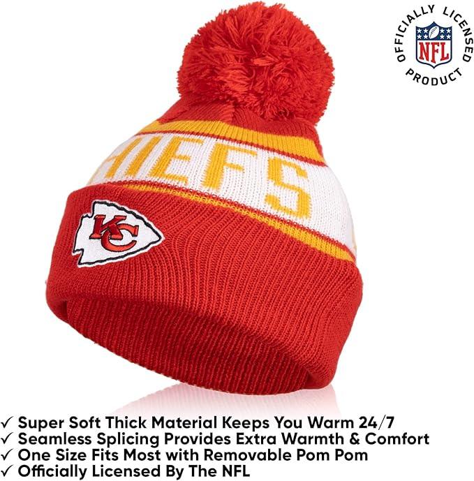 Ultra Game NFL Official Youth Super Soft Winter Beanie Knit Hat With Extra Warm Touch Screen Gloves, Kansas City Chiefs, Team Color 1, 1SIZE|Kansas City Chiefs