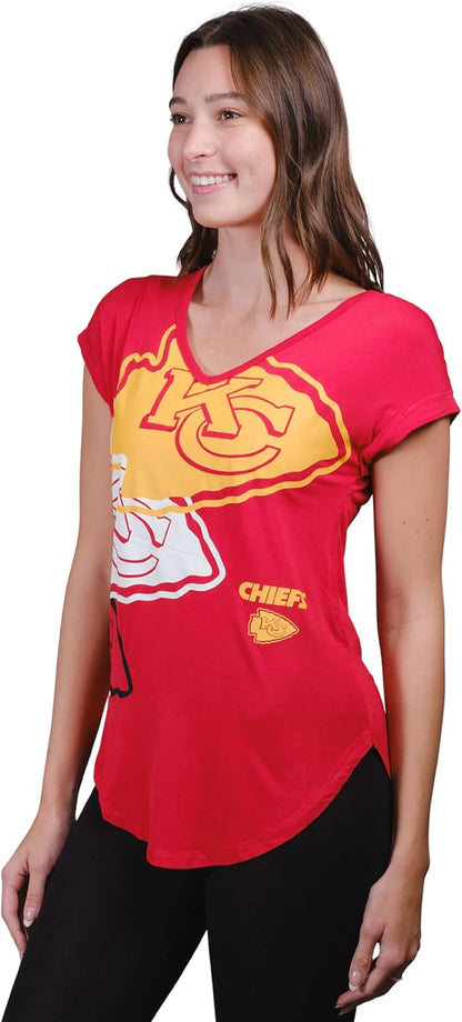 NFL Kansas City Chiefs Womens Vintage Stripe Soft Modal Tee Shirt|Kansas City Chiefs