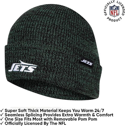 NFL Official Super Soft Marl Knit Winter Beanie Knit Hat with Extra Warm Touch Screen Gloves|New York Jets