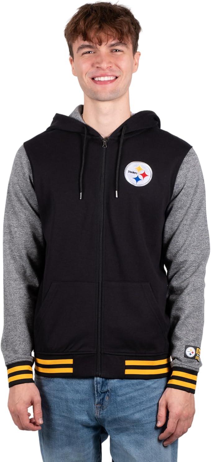 Ultra Game NFL Official Adults Ultimate Full Zip Varsity Hoodie Sweatshirt Jacket - Unisex, Pittsburgh Steelers, Team Color|Pittsburgh Steelers