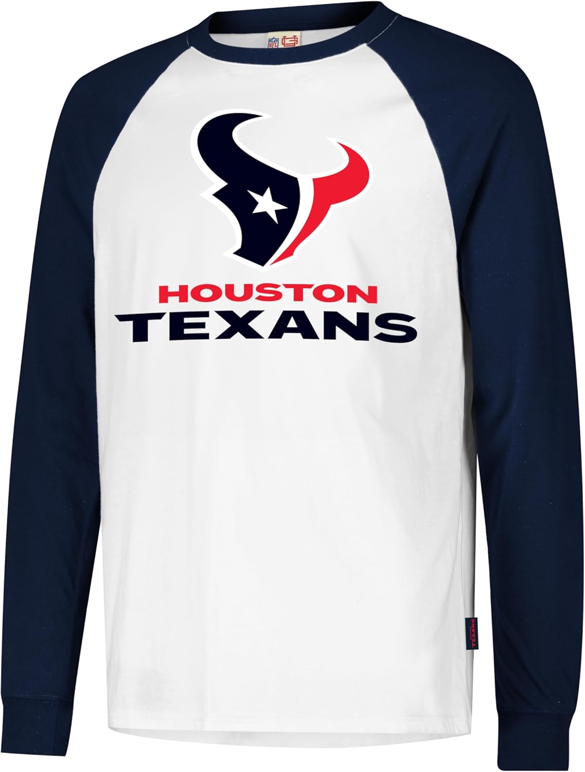 Ultra Game NFL Official Adults Super Soft Raglan Baseball Long Sleeve T-Shirt, Houston Texans, White|Houston Texans