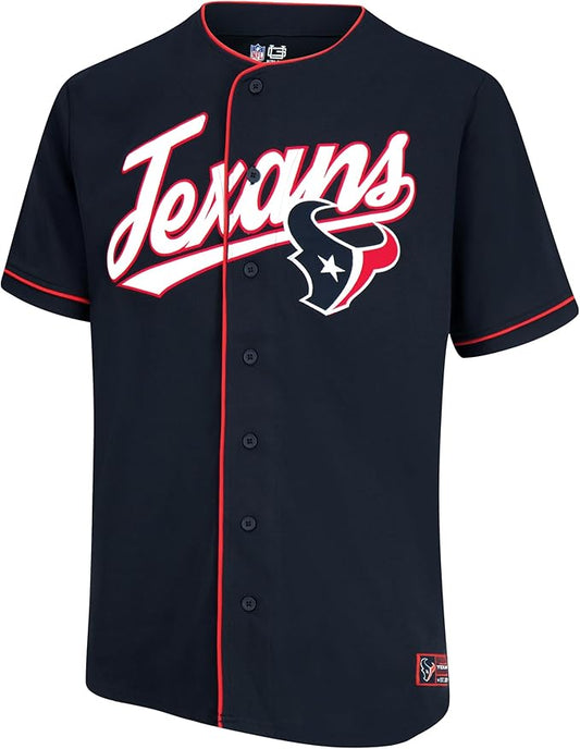 NFL Official Adults Game Day Button Down Baseball Mesh Jersey Shirt - Unisex|Houston Texans