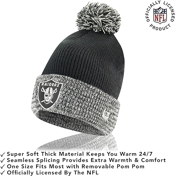 Ultra Game NFL Official Youth Super Soft Two Tone Winter Beanie Knit Hat with Extra Warm Touch Screen Gloves, Las Vegas Raiders, Team Color, One Size|Las Vegas Raiders