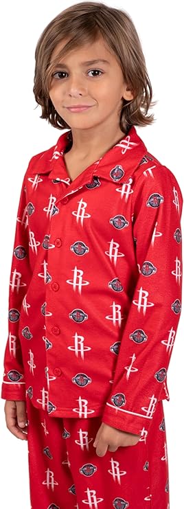 Ultra Game NBA Official Youth 2-Piece Super Soft Button Down Pajamas Set, Houston Rockets, Boys Sizes|Houston Rockets