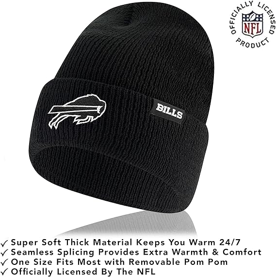 Ultra Game NFL Official Adults Super Soft Marled Winter Beanie Knit Hat with Extra Warm Touch Screen Gloves, Buffalo Bills, Black, One Size|Buffalo Bills