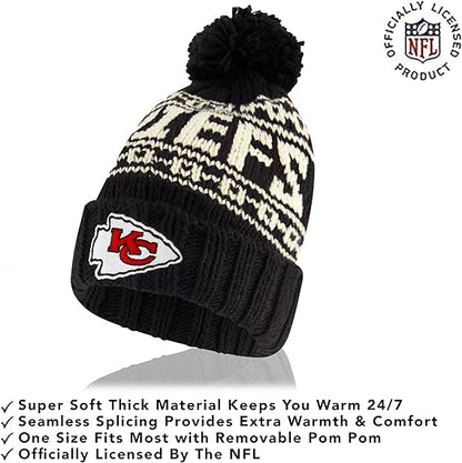 Ultra Game NFL Official Youth Super Soft Cable Knit Winter Beanie Knit Hat with Extra Warm Touch Screen Gloves, Kansas City Chiefs, Black, One Size|Kansas City Chiefs