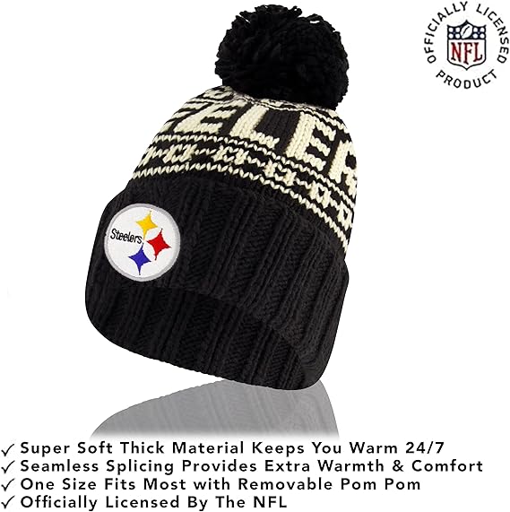 Ultra Game NFL Official Adults Super Soft Cable Knit Winter Beanie Knit Hat with Extra Warm Touch Screen Gloves, Pittsburgh Steelers, One Size|Pittsburgh Steelers