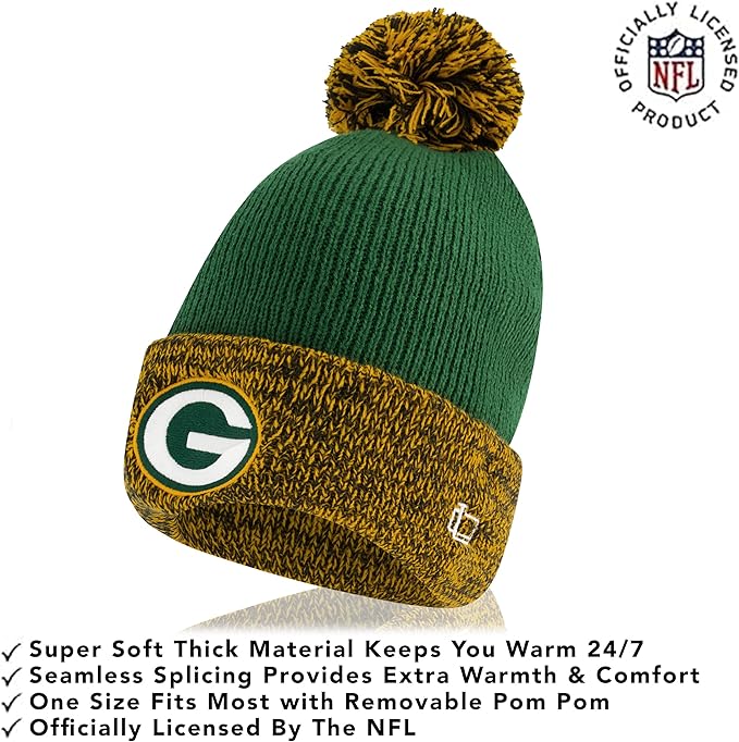 NFL Official Youth Super Soft Two Tone Winter Beanie Knit Hat with Extra Warm Touch Screen Gloves|Green Bay Packers