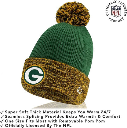 NFL Official Youth Super Soft Two Tone Winter Beanie Knit Hat with Extra Warm Touch Screen Gloves|Green Bay Packers