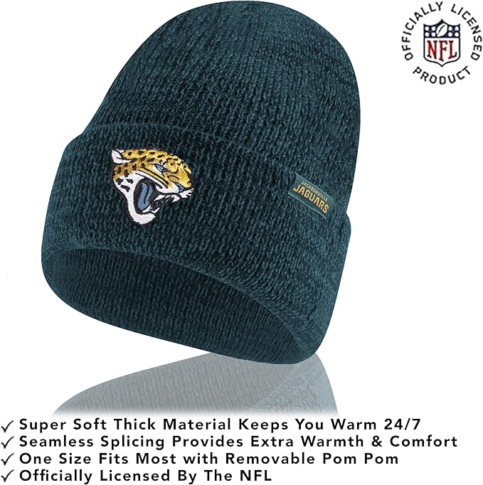 Ultra Game Adults Unisex NFL Official Super Soft Marl Knit Winter Beanie Knit Hat with Extra Warm Touch Screen Gloves|Jacksonville Jaguars