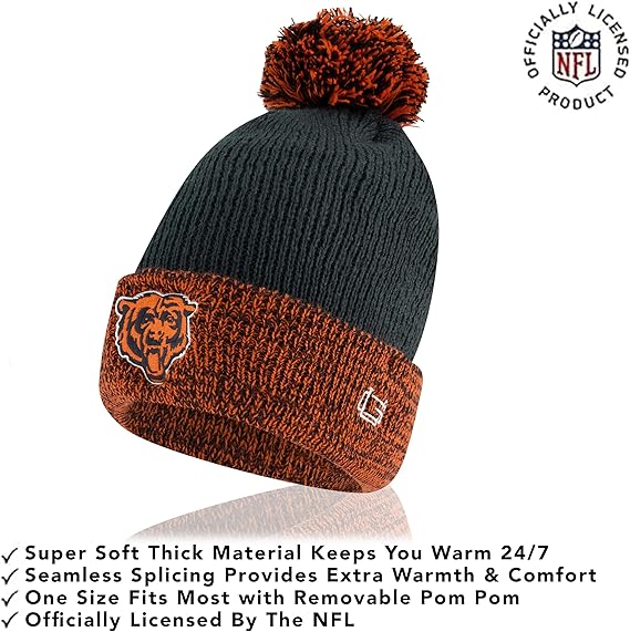 Ultra Game NFL Official Youth Super Soft Two Tone Winter Beanie Knit Hat with Extra Warm Touch Screen Gloves, Chicago Bears, Team Color, One Size|Chicago Bears