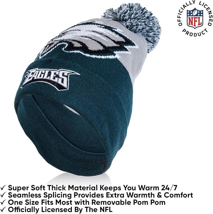 Ultra Game NFL Official Adults Unisex Super Soft Winter Beanie Knit Hat With Extra Warm Touch Screen Gloves, Philadelphia Eagles, Team Color 2, 1SIZE|Philadelphia Eagles