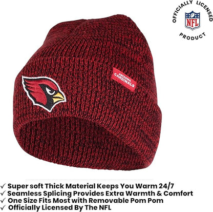 Ultra Game Adults Unisex NFL Official Super Soft Marl Knit Winter Beanie Knit Hat with Extra Warm Touch Screen Gloves|Arizona Cardinals