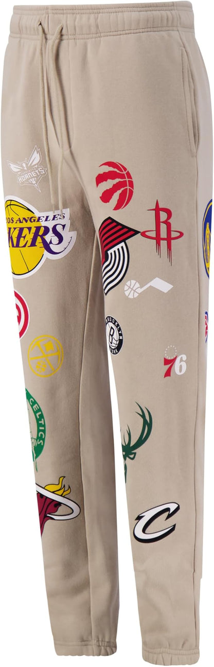 Ultra Game Men's NBA Official Super Soft Multi-Team Jogger Sweatpants, Multi-Team, Sand|Multi-Team