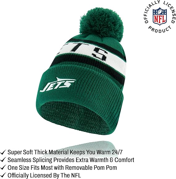 Ultra Game NFL Official Youth Super Soft Winter Beanie Knit Hat With Extra Warm Touch Screen Gloves, New York Jets, Team Color 1, 1 SIZE|New York Jets