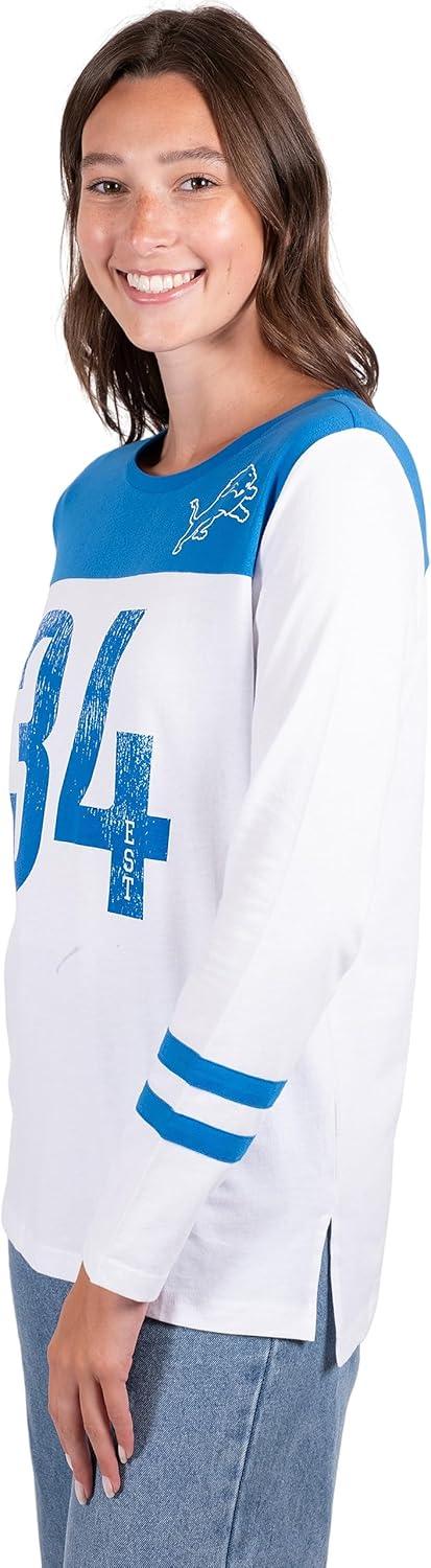 Ultra Game NFL Official Women's Super Soft Raglan Vintage Baseball T-Shirt, Detroit Lions, White|Detroit Lions