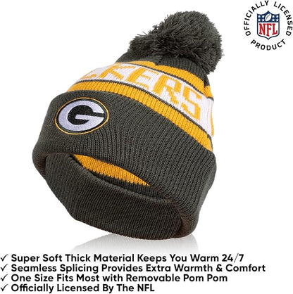 NFL Official Youth Super Soft Winter Beanie Knit Hat With Extra Warm Touch Screen Gloves|Green Bay Packers