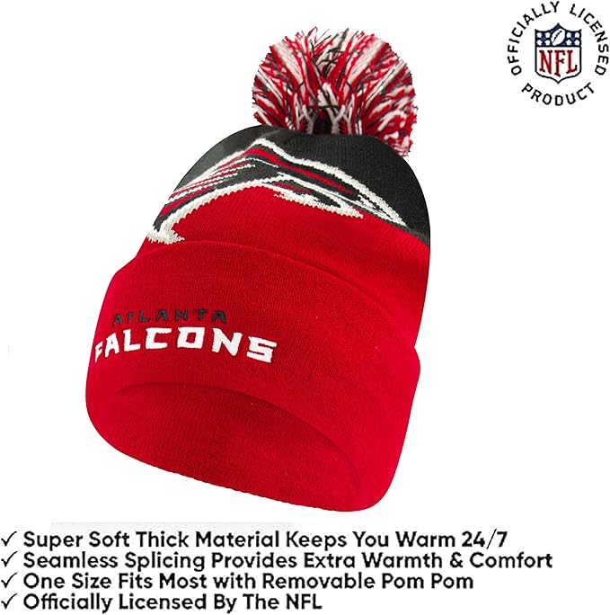 Ultra Game NFL Official Adults Unisex Super Soft Winter Beanie Knit Hat With Extra Warm Touch Screen Gloves, Atlanta Falcons, Team Color, 1SIZE|Atlanta Falcons