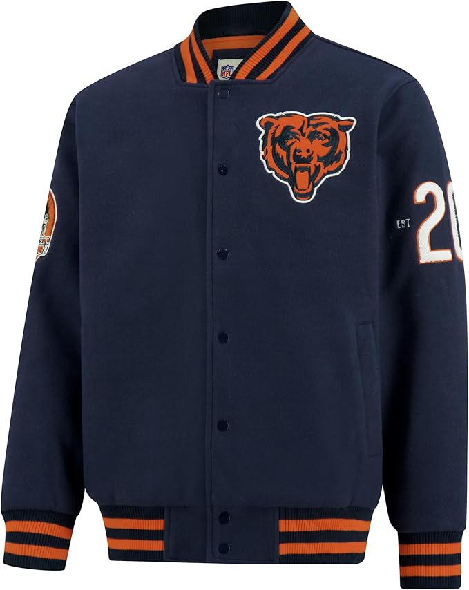 Ultra Game NFL Official Adults Classic Varsity Coaches Jacket Coat - Unisex, Chicago Bears, Team Color|Chicago Bears